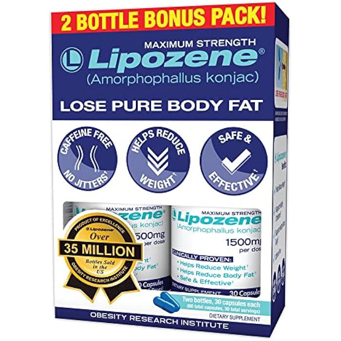 Lipozene - Weight Loss Supplement Diet Pills - Appetite Suppressant and Control - Two Bottles 60 Capsules Total - Image 1