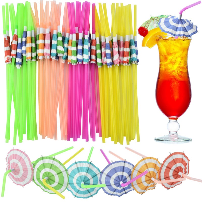 ALINK 50pcs Umbrella Straws  Long Cocktail Drink Umbrellas Fancy Flower Bar Straws  Tropical Summber Beach Luau Tiki Hawaiian Party Straws Decorations - Circle - Image 1