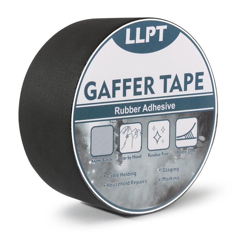 LLPT Gaffers Tape Professional Grade Black 50 mm x 15 m Matte Non Reflective Easy Tear Residue Free Heavy Duty Gaffing Tape for Cords Photography (PGT51BK) - Image 1