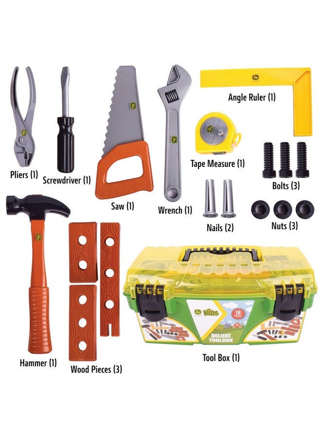 John Deere John Deere 18 Piece Deluxe Tool Box, Construction Playset with Tape Measure and Tools, Interactive Building Toys, Preschool Toys for Boys and Girl - Image 2