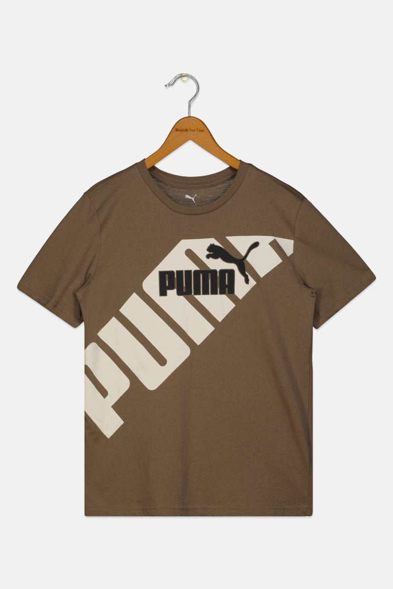 PUMA Kids Boys Sportswear Fit Brand Logo Outdoor T-Shirt, Taupe - Image 2