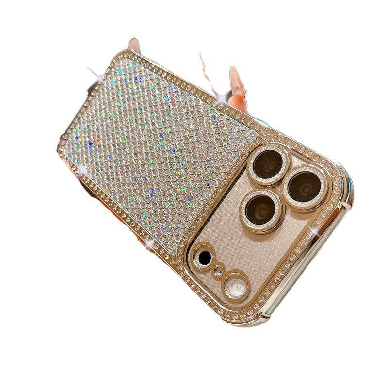 MS TPU Protective Case for iPhone 15 / 15 Plus / 15 Pro / 15 Pro Max with Drop Protection and Anti-Fingerprint plus Shockproof plus Glitter Diamond Grid Pattern plus Crystal Rhinestone Decoration in Silver - Image 1