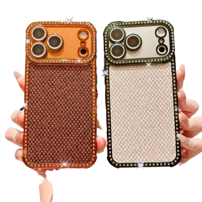 MS TPU Protective Case for iPhone 15 / 15 Plus / 15 Pro / 15 Pro Max with Drop Protection and Anti-Fingerprint plus Shockproof plus Glitter Diamond Grid Pattern plus Crystal Rhinestone Decoration in Silver - Image 3