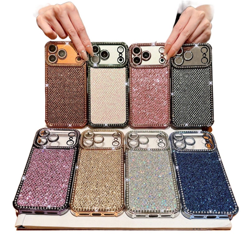 MS TPU Protective Case for iPhone 15 / 15 Plus / 15 Pro / 15 Pro Max with Drop Protection and Anti-Fingerprint plus Shockproof plus Glitter Diamond Grid Pattern plus Crystal Rhinestone Decoration in Silver - Image 5