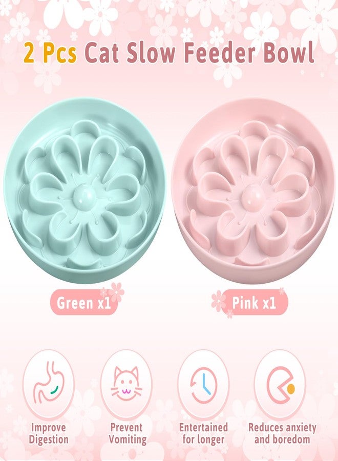 Funnymoom وعاء طعام للقطط من قطعتين من Funnymoom، وعاء طعام لطيف بتصميم زهور، نظام غذائي صحي، وعاء تفاعلي رطب للحيوانات الأليفة والكلاب الصغيرة (وردي، أخضر) - Image 3