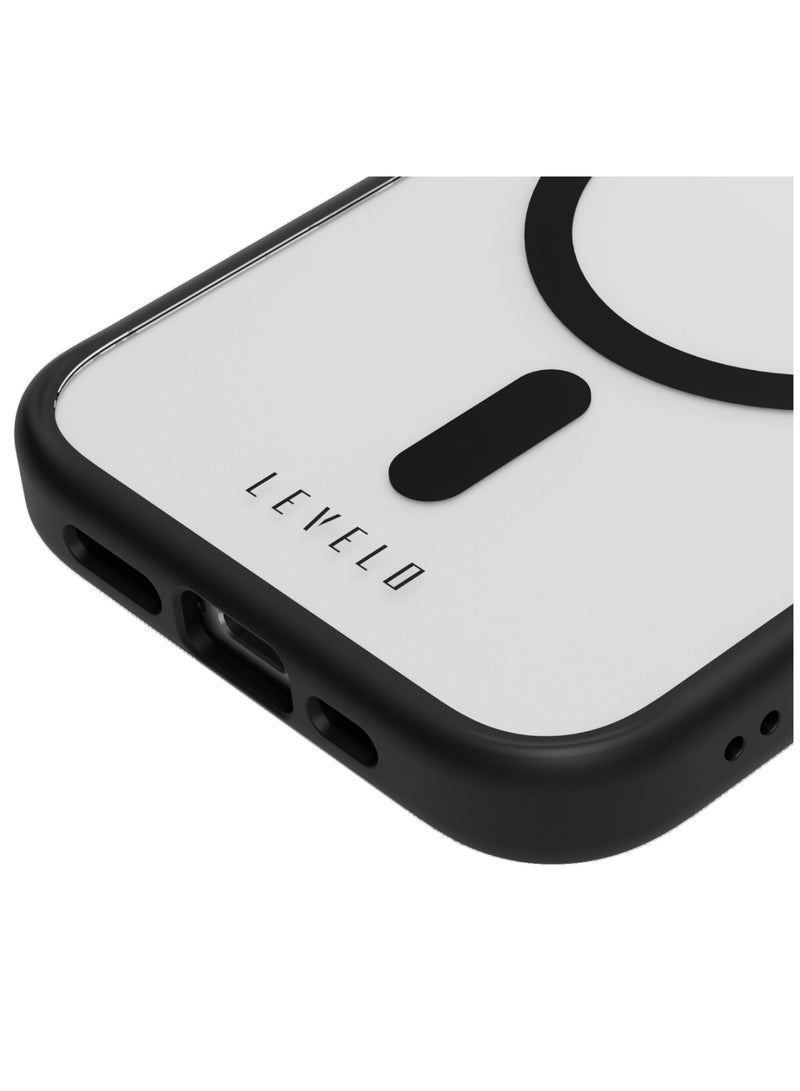 LEVELO iPhone 15 Case Solo Shock-Proof Edges MagSafe Clear Back Cover / High Transparency / 3H Anti Scratch / Shock-Proof Edges / Shock-Absorbent Protection / Reinforced Corners with Airguard - Grey - Image 2