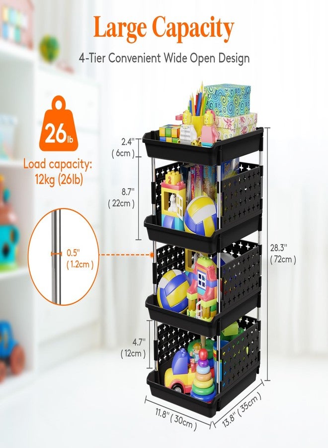 Lifewit Plastic Stackable Storage Baskets, 4 Tier Stacking Bins 13.8"D x 11.8"W x 28.3"H, Large Capacity Multi-Functional Containers Shelves for Pantry, Playroom, Kitchen and Bedroom, 1 Pack, Black - Image 3