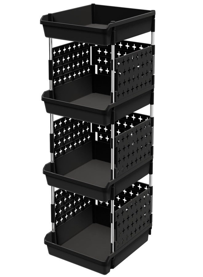 Lifewit Plastic Stackable Storage Baskets, 4 Tier Stacking Bins 13.8"D x 11.8"W x 28.3"H, Large Capacity Multi-Functional Containers Shelves for Pantry, Playroom, Kitchen and Bedroom, 1 Pack, Black - Image 1