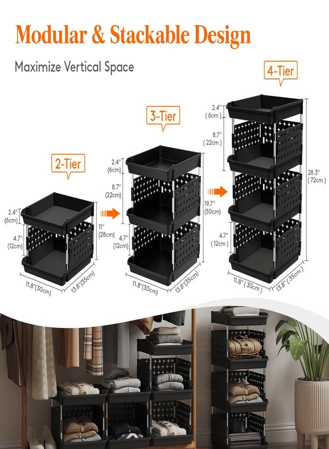 Lifewit Plastic Stackable Storage Baskets, 4 Tier Stacking Bins 13.8"D x 11.8"W x 28.3"H, Large Capacity Multi-Functional Containers Shelves for Pantry, Playroom, Kitchen and Bedroom, 1 Pack, Black - Image 4