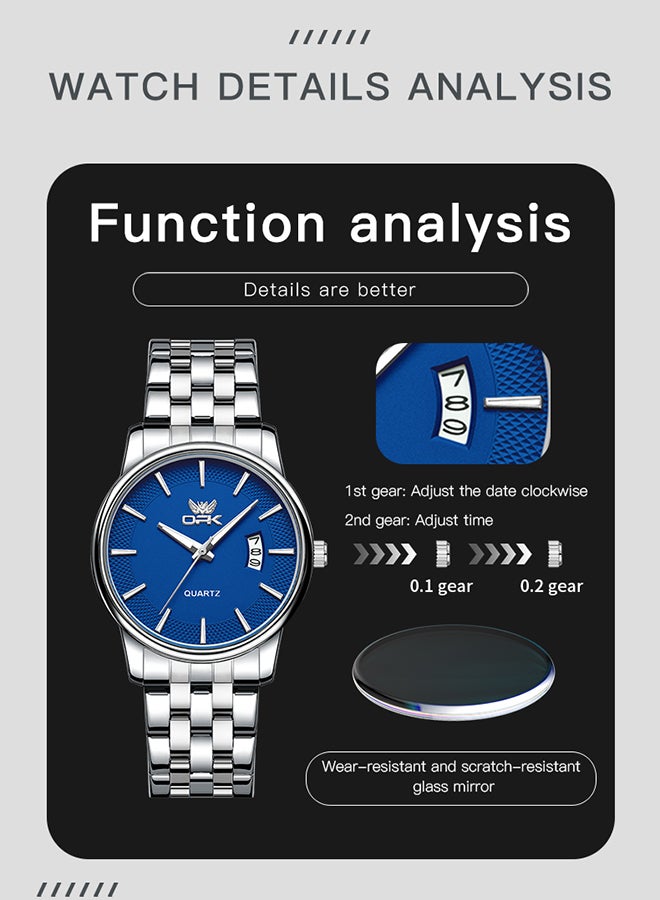 او بي كي ساعة كوارتز رجالية مضيئة مقاومة للماء بسوار من الفولاذ 6045، لون أزرق طبيعي. - Image 4