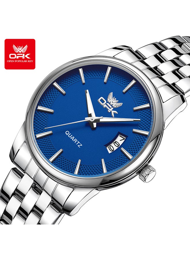 او بي كي ساعة كوارتز رجالية مضيئة مقاومة للماء بسوار من الفولاذ 6045، لون أزرق طبيعي. - Image 1