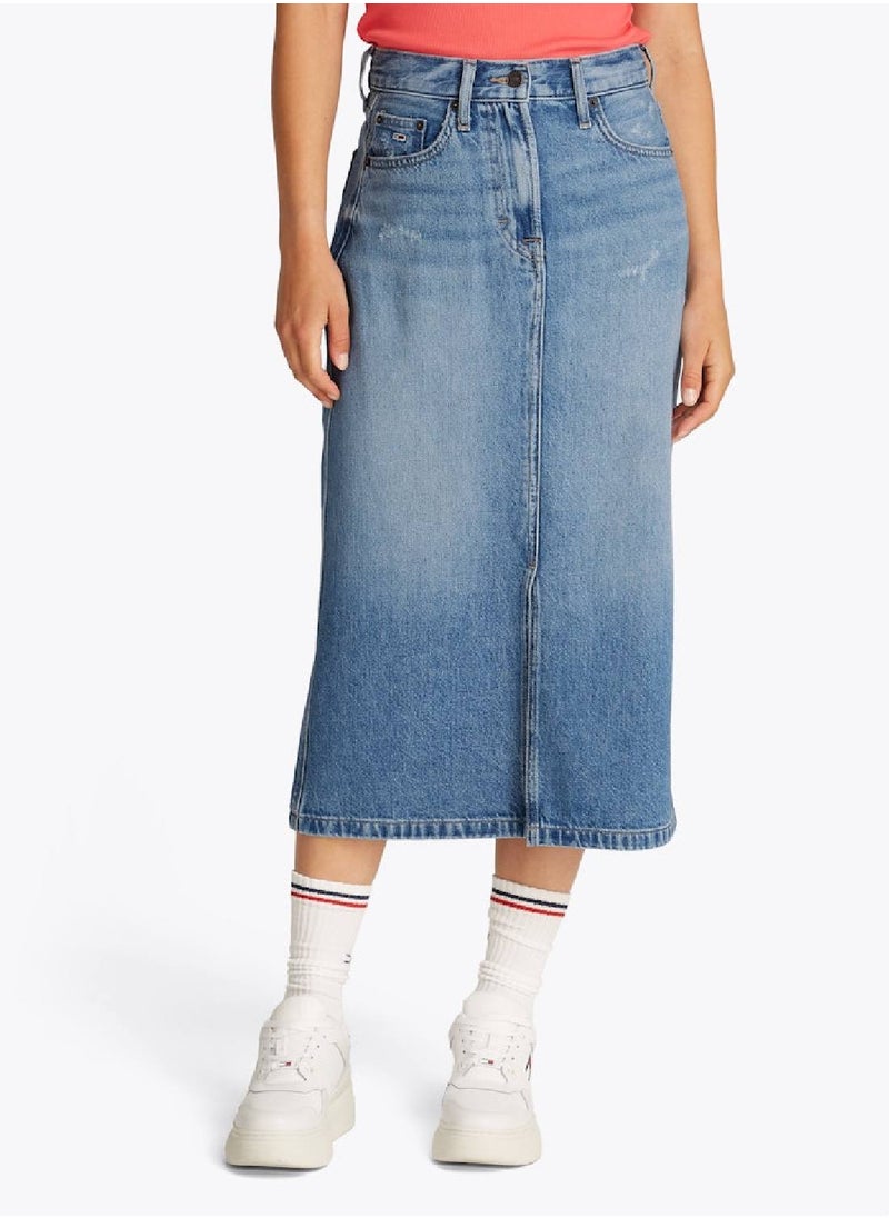 TOMMY JEANS - Women's Denim Midi Skirt - Cotton, Blue - Image 1
