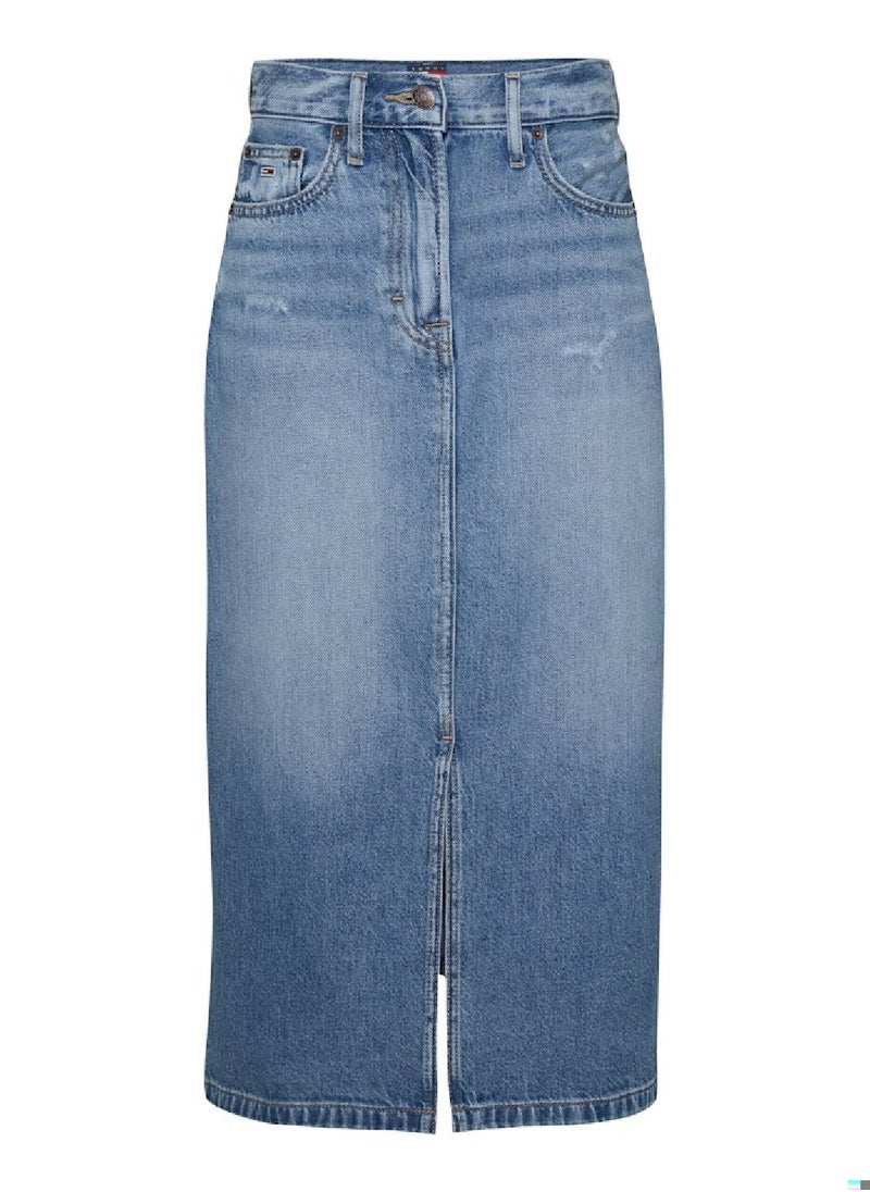 TOMMY JEANS - Women's Denim Midi Skirt - Cotton, Blue - Image 1