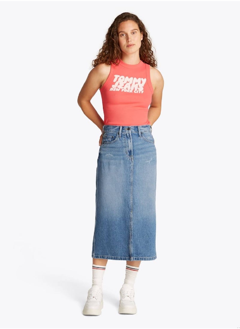 TOMMY JEANS - Women's Denim Midi Skirt - Cotton, Blue - Image 1