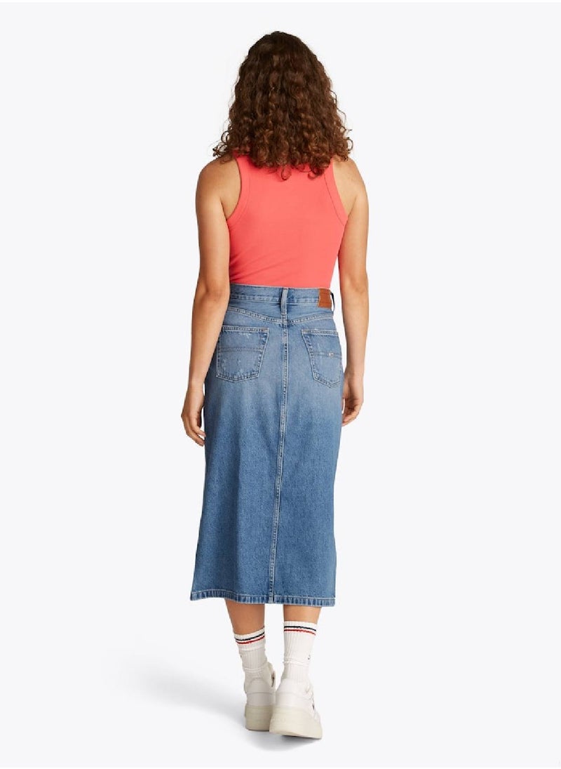 TOMMY JEANS - Women's Denim Midi Skirt - Cotton, Blue - Image 1