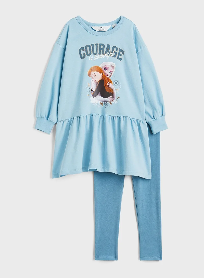 H&M Kids Printed Midi Dress & Leggings Set