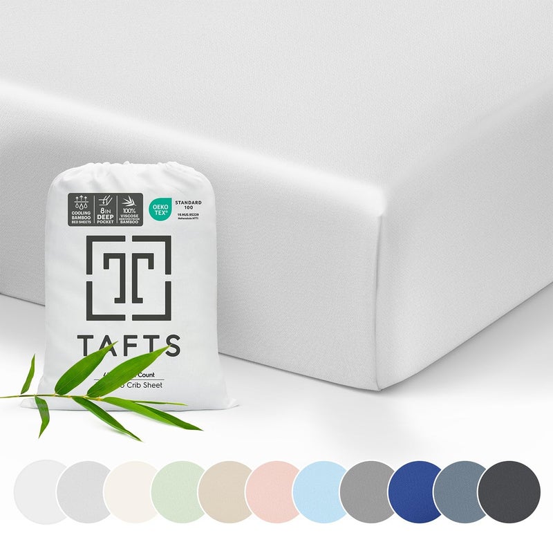 Tafts Tafts Crib Sheets 100 Viscose derived from Bamboo Fitted Girls Boys  Unisex 8 Inch Deep Pocket Standard Crib  Toddler Mattress Cooling Soft 360 Elastic Lifetime Quality 28 x 52 White