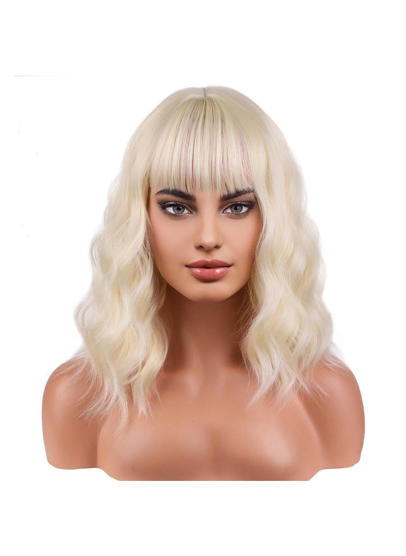 BERON - BERON 14 Inches Blonde Wig for Women Short Curly Wig Blonde Wig with Bangs Bob Wig Blonde for Daily Party Wig Cap Include - Image 1
