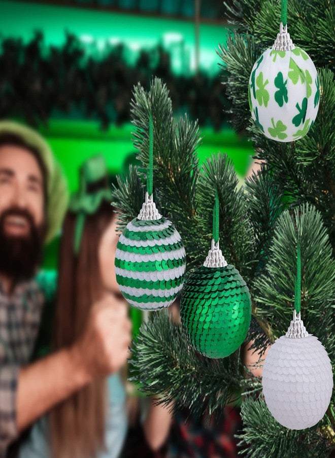 LFUTARI 12pcs St Patricks Day Sequin Hanging Balls - 1.96 Inch Irish Shatterproof Sequin Ball Ornament - White Green Clover Decor Hanging Ball for St. Patrick's Day Party Tree Decor - Image 4