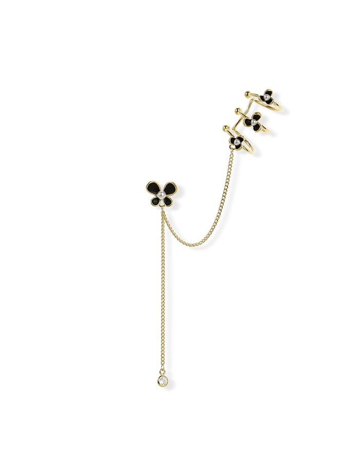 Sonateomber Butterflies Ear Cuff Long Gold Chain Pearl Dangle Drop Earrings for Women Teen Girls - Cute Black Butterfly Stud Piercing Crawler Illusion Small Triple Hoop Cartilage Wrap Earing Prom - Image 1