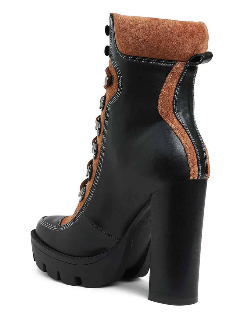 London Rag High Heel Lace-Up Biker Boot in Tan Black