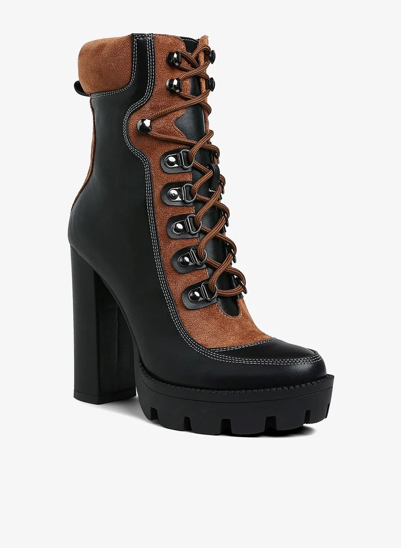 London Rag Black and Brown High Heel Lace-Up Biker Boot in Tan Black for Women | Best Price UAE