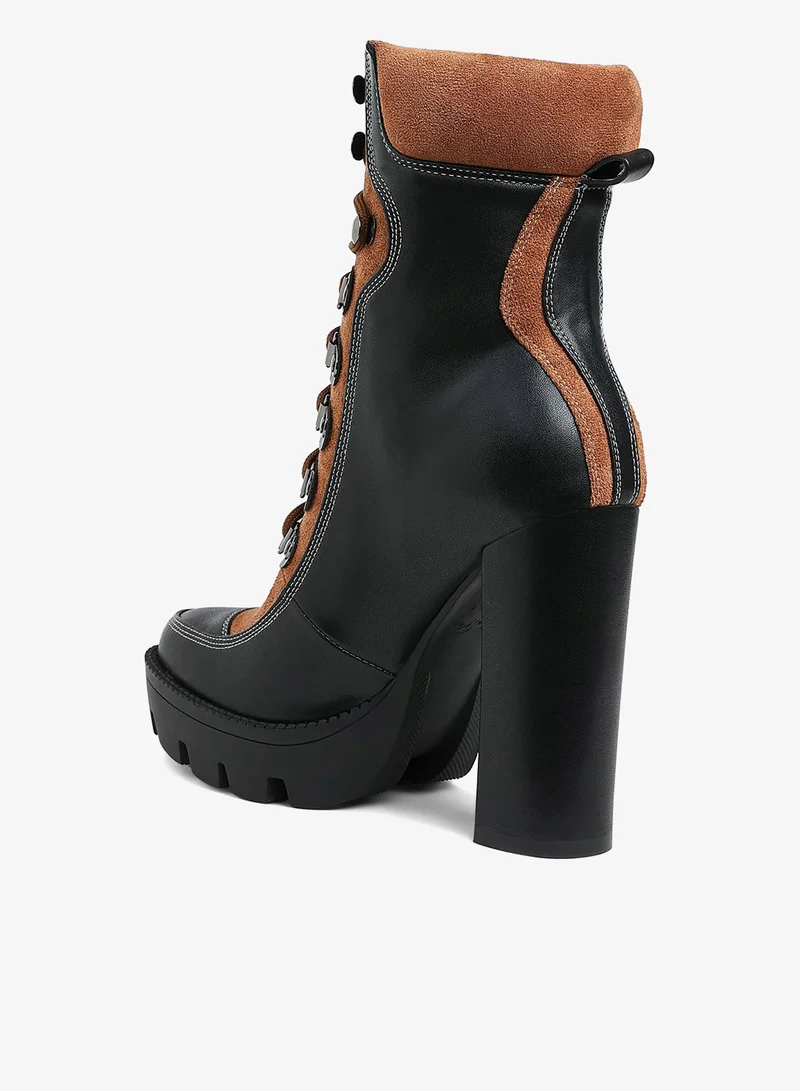 London Rag Black and Brown High Heel Lace-Up Biker Boot in Tan Black for Women | Best Price UAE