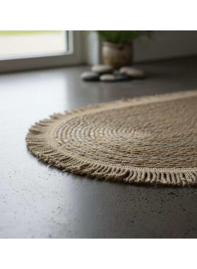 AKDC Oval Rattan Rug 35×100cm – Gold Fringed Border, Luxurious Home Décor Accent with Natural Rattan Weave - Image 2
