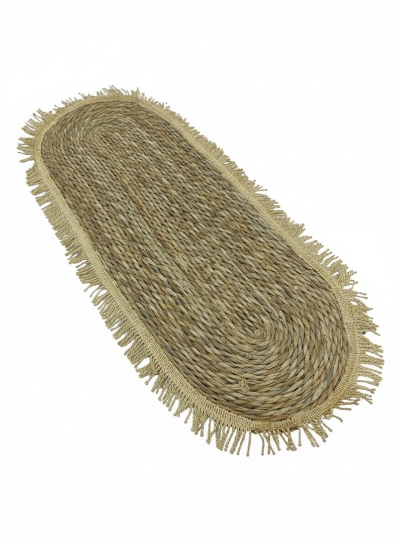 AKDC Oval Rattan Rug 35×100cm – Gold Fringed Border, Luxurious Home Décor Accent with Natural Rattan Weave - Image 3