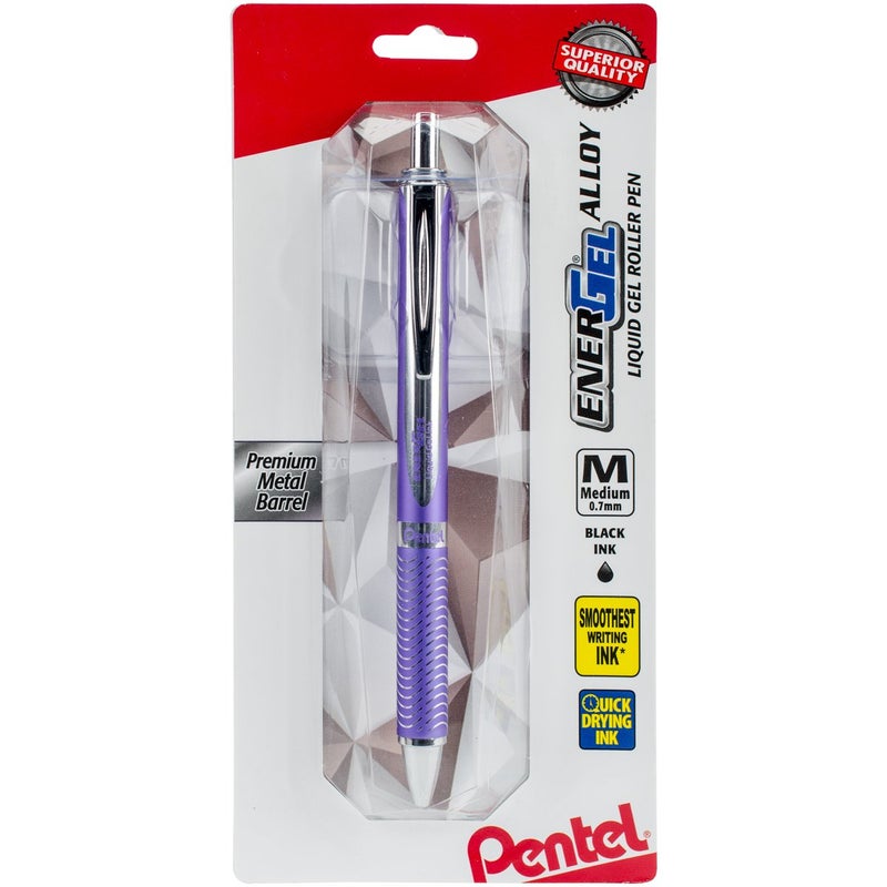 Pentel EnerGel Alloy RT Premium Liquid Gel Pen, 0.7mm Violet Barrel, Black Ink (BL407VBPA) - Image 1