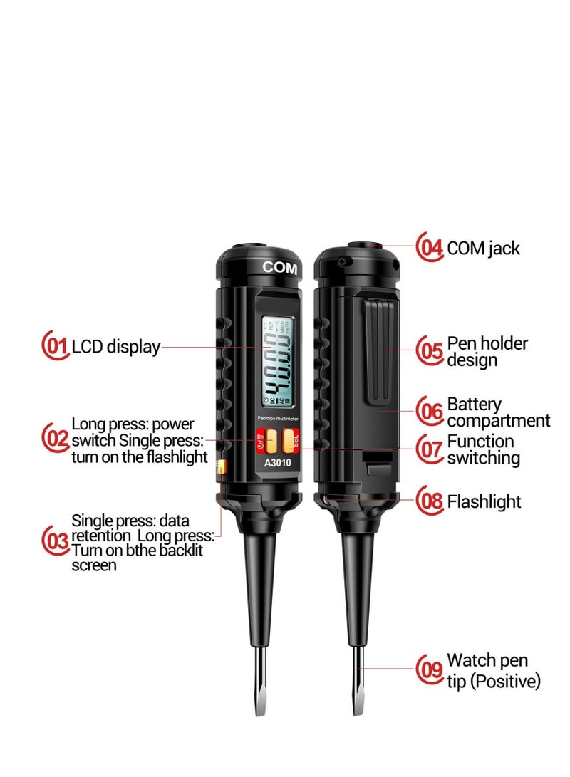 Multimeter Voltmeter Tester Pen, Multimeter Voltage Tester with Flashlight for Voltage Resistance Capacitance Frequency Test Resistance Test, Digital Multimeter Portable DMM AC/DC Volt Tester - Image 4