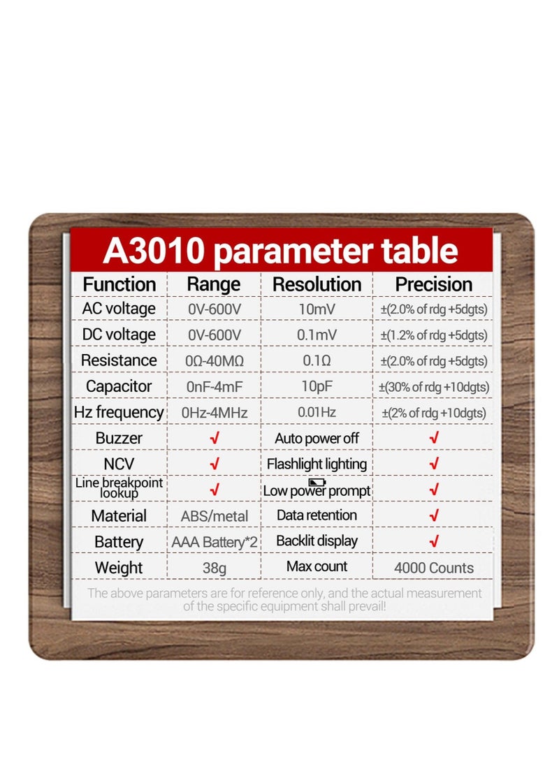 Multimeter Voltmeter Tester Pen, Multimeter Voltage Tester with Flashlight for Voltage Resistance Capacitance Frequency Test Resistance Test, Digital Multimeter Portable DMM AC/DC Volt Tester - Image 5
