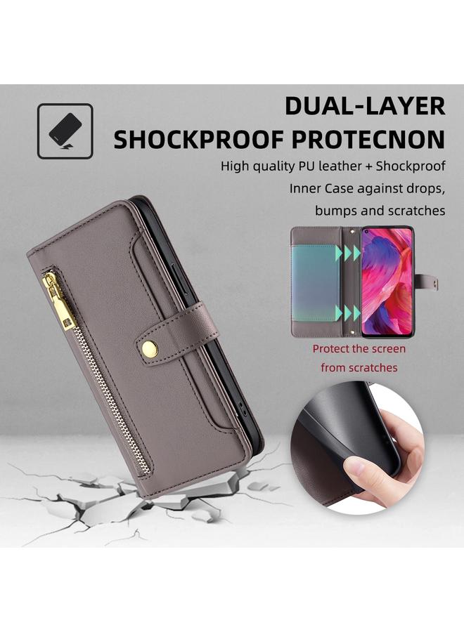 erorex Case For OPPO A54 5G Sheep Texture Cross-body Zipper Wallet Leather Phone Case - Image 4