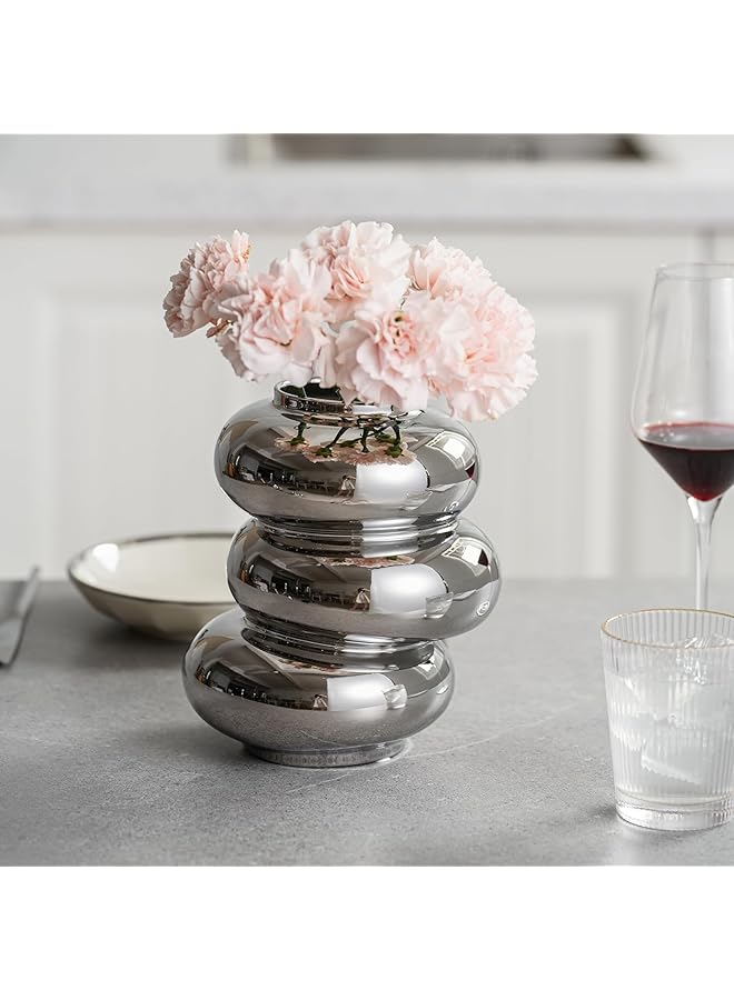 erorex Silver Ceramic Vase Donut Shape Modern Vase Decorative Vase For Aesthetic Room Decor Flower Vase For Living Room Bedroom Dining Table Office Desk Fireplace Shelf Decoration 1 Pcs - Image 4