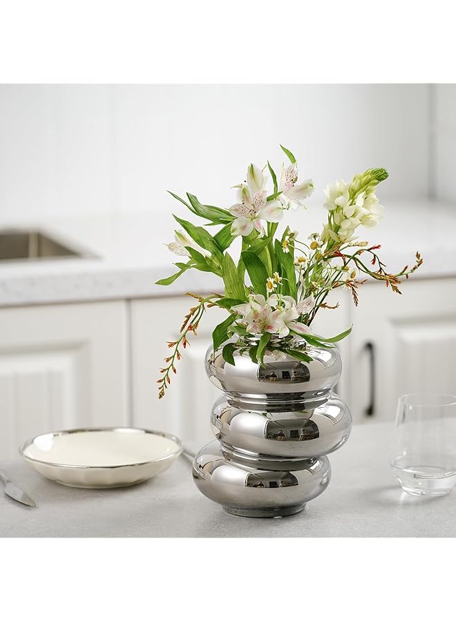 erorex Silver Ceramic Vase Donut Shape Modern Vase Decorative Vase For Aesthetic Room Decor Flower Vase For Living Room Bedroom Dining Table Office Desk Fireplace Shelf Decoration 1 Pcs - Image 5
