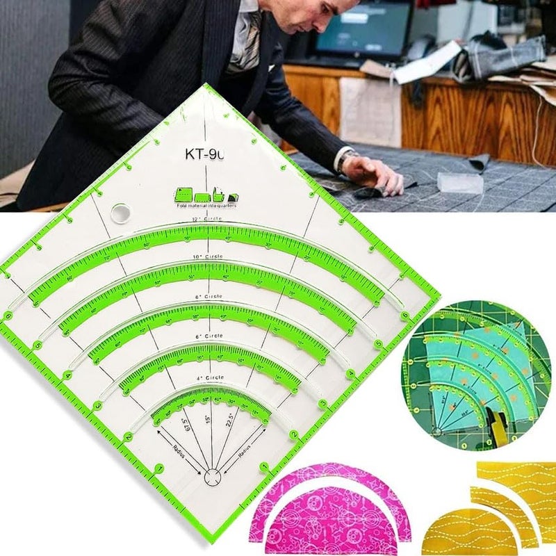 YICBOR 2PCS Arcs & Fans Quilt Circle Cutter Ruler, Multifunctional ”8X 8 Acrylic Cutting Patchwork Quilting Ruler with Double Colored Lines for Cutting Cloth Ruler Template Sewing Crafts - Image 2