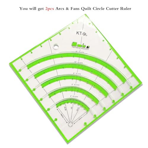 YICBOR 2PCS Arcs & Fans Quilt Circle Cutter Ruler, Multifunctional ”8X 8 Acrylic Cutting Patchwork Quilting Ruler with Double Colored Lines for Cutting Cloth Ruler Template Sewing Crafts - Image 3
