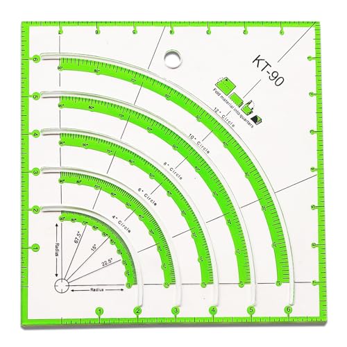YICBOR 2PCS Arcs & Fans Quilt Circle Cutter Ruler, Multifunctional ”8X 8 Acrylic Cutting Patchwork Quilting Ruler with Double Colored Lines for Cutting Cloth Ruler Template Sewing Crafts - Image 1