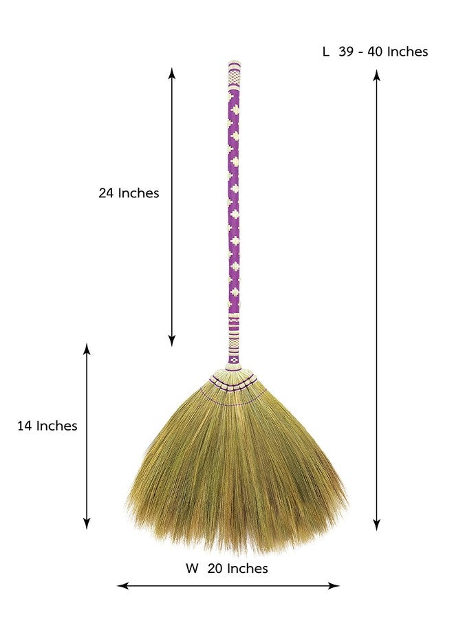 AW BROOMS Asian Broom Whisk Broom Thai Natural Grass Broom Solid Wood Handle,Witch Broom, Broom for Floor Cleaning,House, Kitchen, Office (Purple) 40 Inch Asian Straw Broom for Wedding Jumping - Image 2
