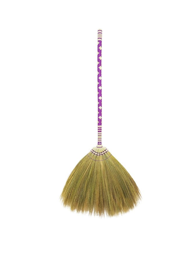 AW BROOMS Asian Broom Whisk Broom Thai Natural Grass Broom Solid Wood Handle,Witch Broom, Broom for Floor Cleaning,House, Kitchen, Office (Purple) 40 Inch Asian Straw Broom for Wedding Jumping - Image 1
