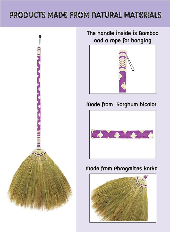 AW BROOMS Asian Broom Whisk Broom Thai Natural Grass Broom Solid Wood Handle,Witch Broom, Broom for Floor Cleaning,House, Kitchen, Office (Purple) 40 Inch Asian Straw Broom for Wedding Jumping - Image 5