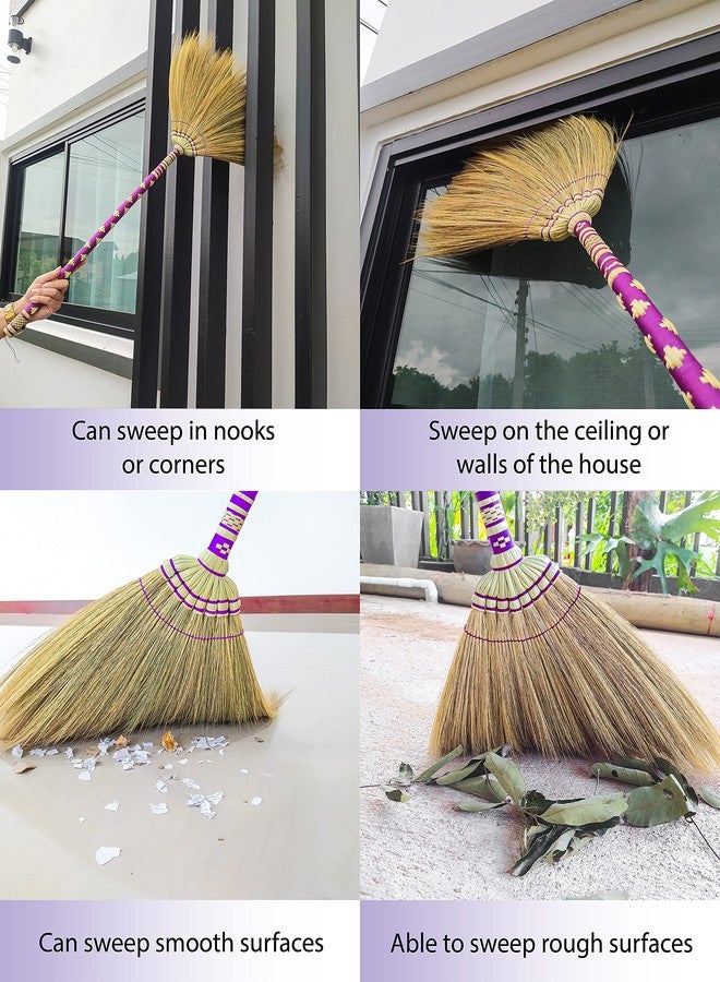AW BROOMS Asian Broom Whisk Broom Thai Natural Grass Broom Solid Wood Handle,Witch Broom, Broom for Floor Cleaning,House, Kitchen, Office (Purple) 40 Inch Asian Straw Broom for Wedding Jumping - Image 3