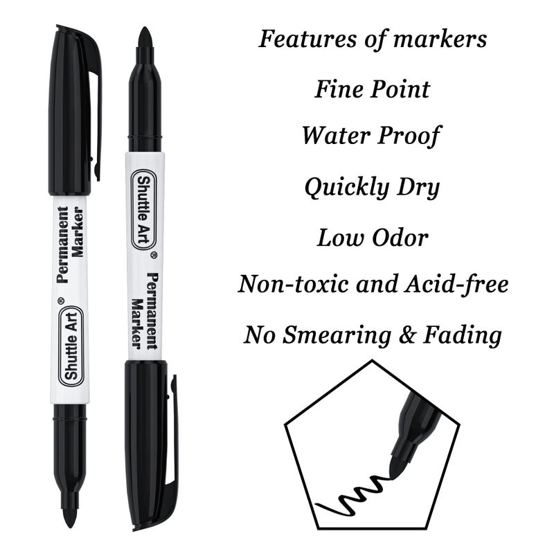 Shuttle Art Permanent Markers, 30 Pack Black Permanent Marker set,Fine Point, Works on Plastic,Wood,Stone,Metal and Glass for Doodling, Marking - Image 3
