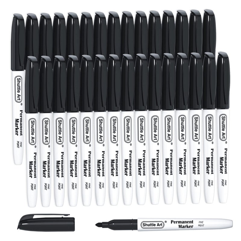 Shuttle Art Permanent Markers, 30 Pack Black Permanent Marker set,Fine Point, Works on Plastic,Wood,Stone,Metal and Glass for Doodling, Marking - Image 1