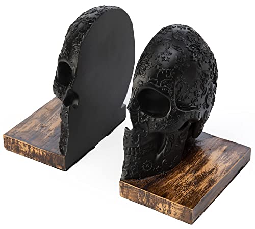 Gute Skull Book Ends Gothic Lifesize Human HeavyDuty Bookends Skeleton Decorations Bookends for Shelves Heavy Books Black Skull Design Bookend 7x51x63 Spooky Decor Holiday - Image 3