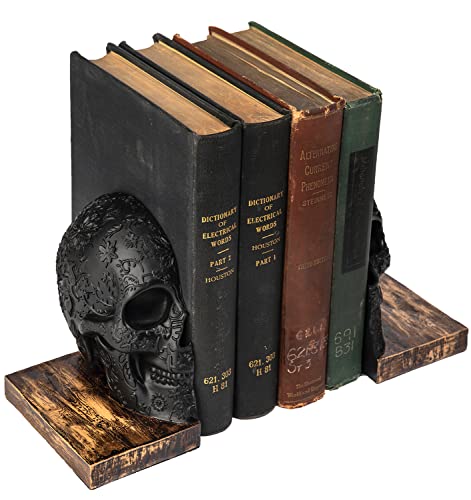 Gute Skull Book Ends Gothic Lifesize Human HeavyDuty Bookends Skeleton Decorations Bookends for Shelves Heavy Books Black Skull Design Bookend 7x51x63 Spooky Decor Holiday - Image 1