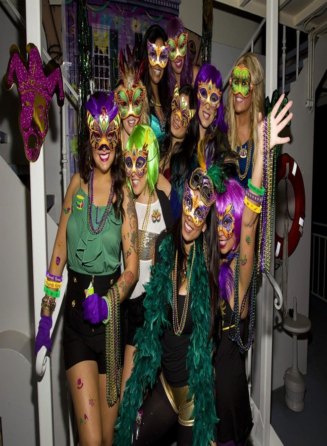 80UncleKimby 202PCS Mardi Gras Decorations Party Accessories Bulk: Paper Masks, Beads, Wristbands, Tattoos Pins, Parade Throws Set Carnival Decor Favors Supplies - Image 2