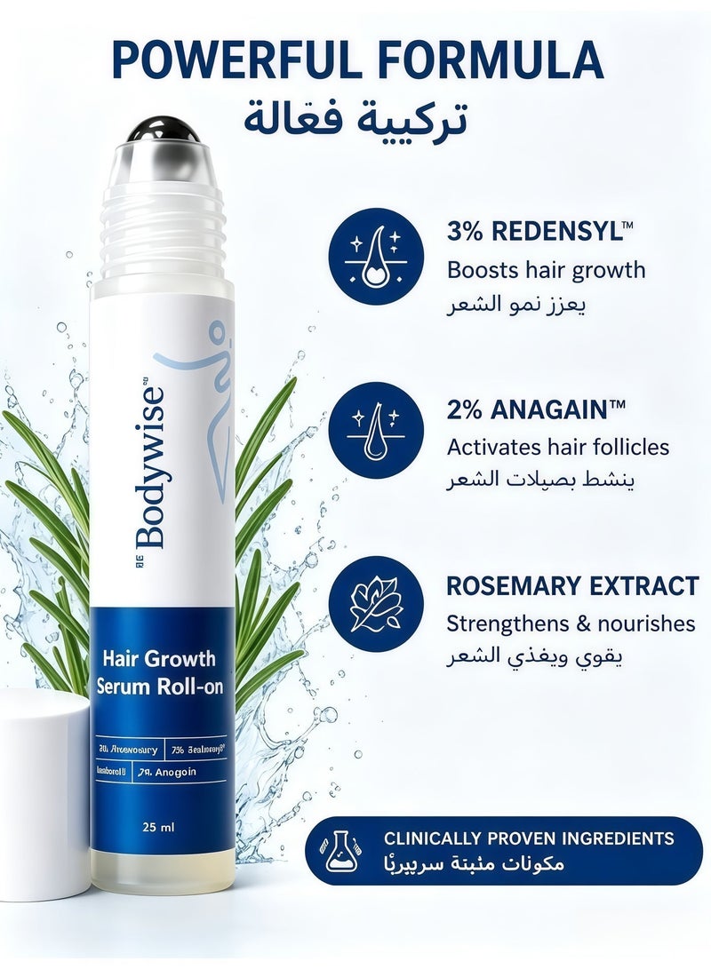 Bodywise 3% Redensyl & Rosemary Hair Growth Serum (Roll On) | Pack of 1 | 2% Anagain | Thicker & Stronger Hair | Prevents Hairfall & Stimulates Hair Follicles | For All Hair Types | 25 ml - Image 4