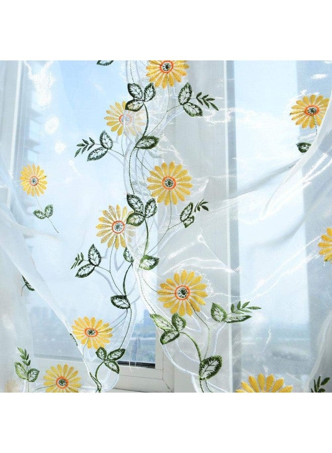 White Sheer Curtains, Sunflower Embroidery Tulle Lifting Curtains for Living Room Bedroom Window Panel Decor(80 * 200CM)  - Image 2