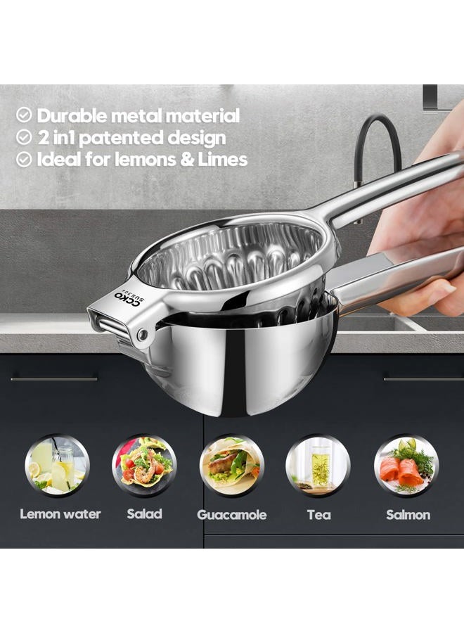 CCKO Lemon Lime Squeezer Stainless Steel Manual Juicer Extra Large Heavy Duty Citrus Juicer Hand Press Max Extraction Fruit Juicer for Oranges Lemons Limes - Image 3